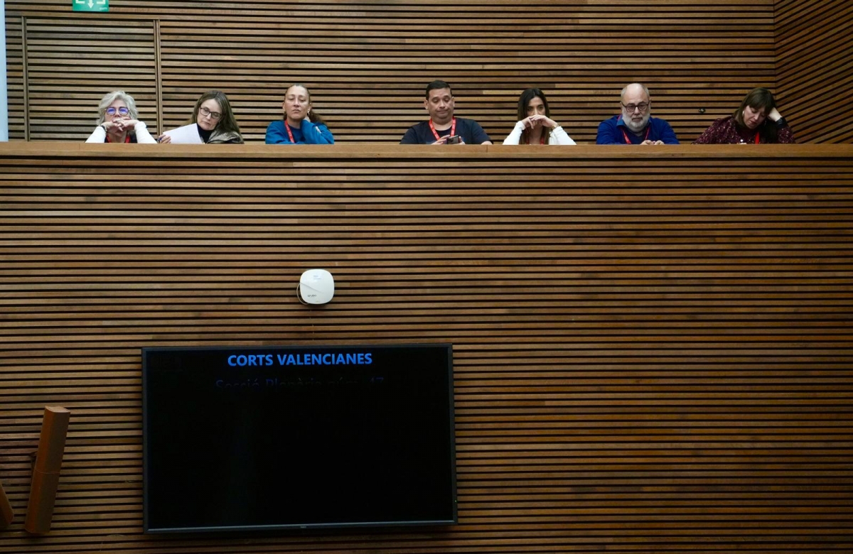 Representantes de asociaciones de víctimas este jueves en Les Corts. - Foto: EDUARDO MANZANA Representantes de asociaciones de víctimas este jueves en Les Corts.