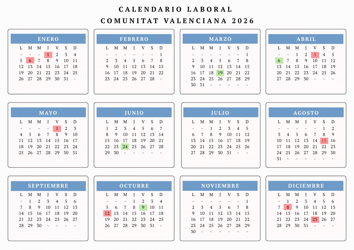 Calendario laboral Comunitat Valenciana 2026 - Calendario laboral Comunitat Valenciana 2026