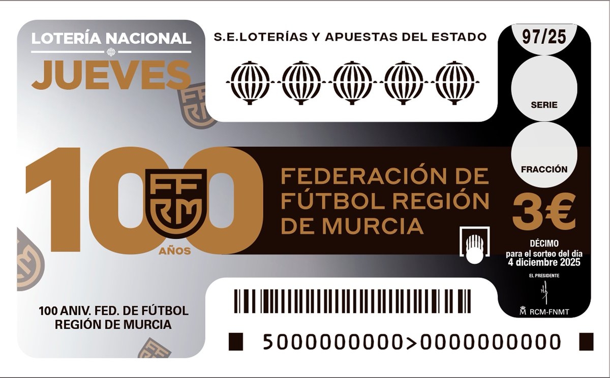 El Centenario de la FFRM protagoniza el sorteo de la Lotería Nacional este jueves