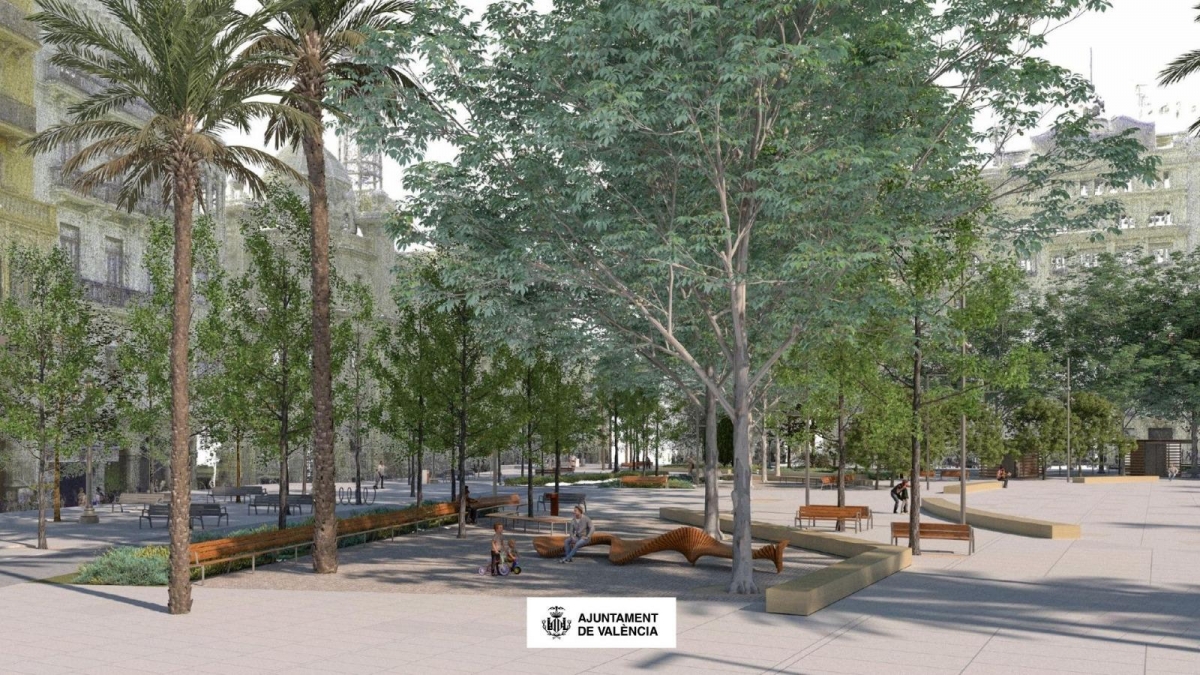 Render del futuro aspecto de la plaza. - Foto: AYUNTAMIENTO DE VALÈNCIA Render del futuro aspecto de la plaza.