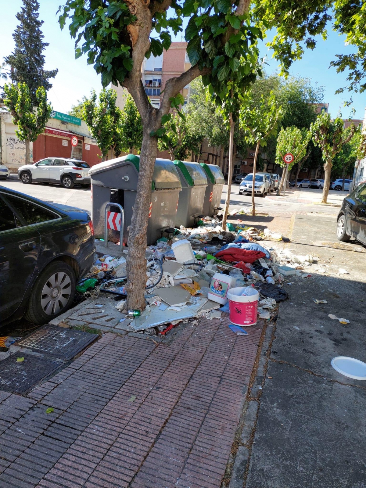 Ejemplos de basura acumulada, contenedores en mal estado y suciedad generalizada - Foto: PSOE MURCIA Ejemplos de basura acumulada, contenedores en mal estado y suciedad generalizada