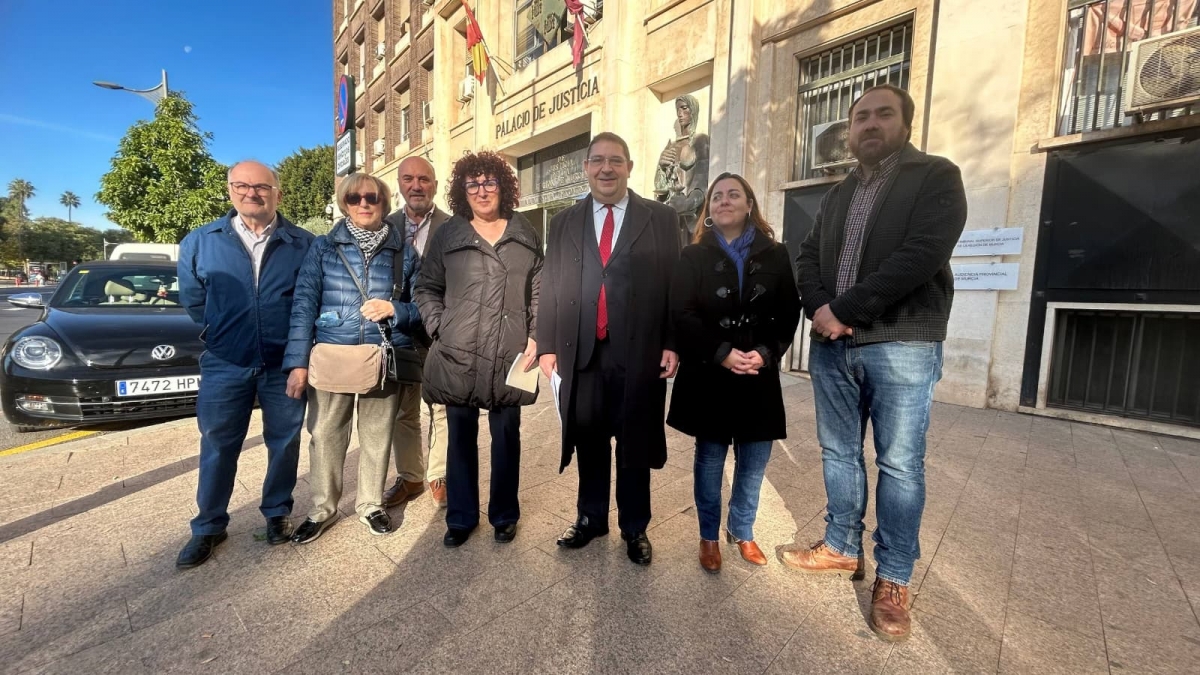 Candi Marín, junto con compañeros, a las puertas de la Audiencia. - Foto: IU-V Candi Marín, junto con compañeros, a las puertas de la Audiencia.