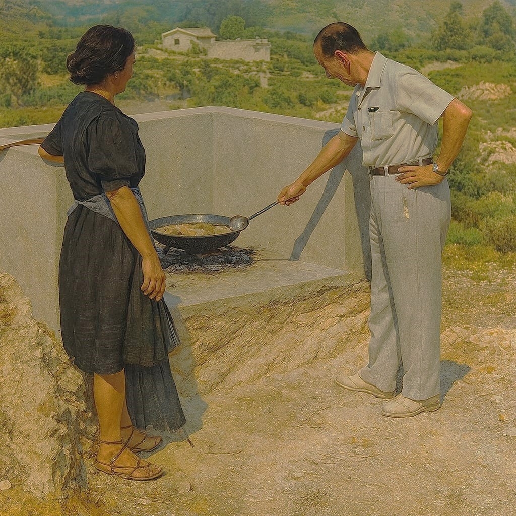 Óscar Esplá y Mª Victoria de Irízar en su casa de Benimantell - Fuente: Ayto. de Benimantell (Foto restaurada en color) Óscar Esplá y Mª Victoria de Irízar en su casa de Benimantell