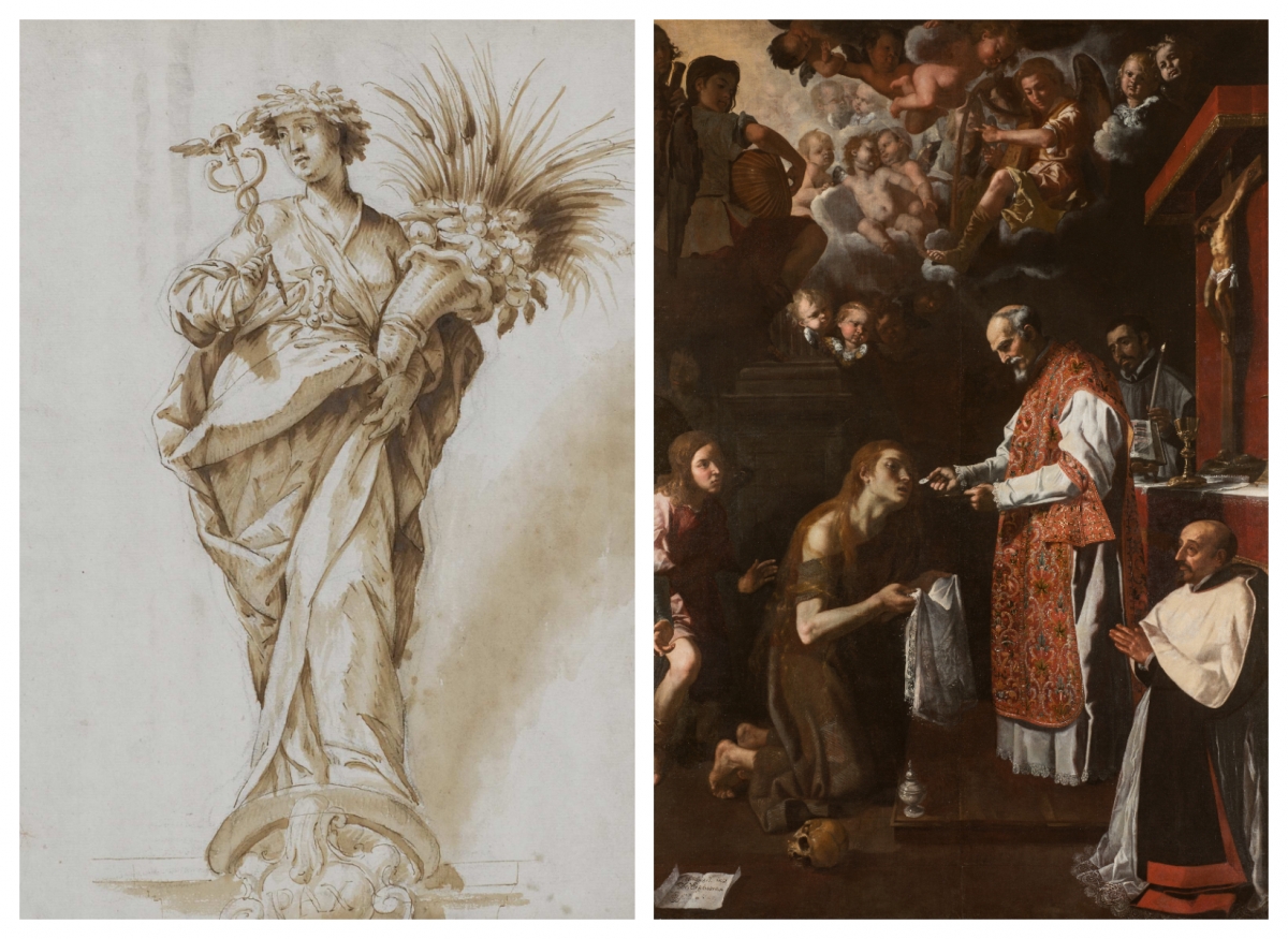 La Paz, de Antonio Palomino (izquierda) y Última comunión de la Magdalena de Jerónimo Jacinto de Espinosa (derecha) - La Paz, de Antonio Palomino (izquierda) y Última comunión de la Magdalena de Jerónimo Jacinto de Espinosa (derecha)