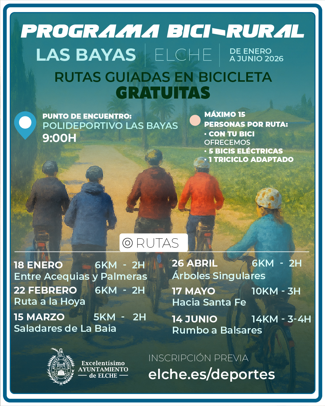 Elche impulsa el programa Bici-Rural de Las Bayas con rutas entre enero y junio de 2026