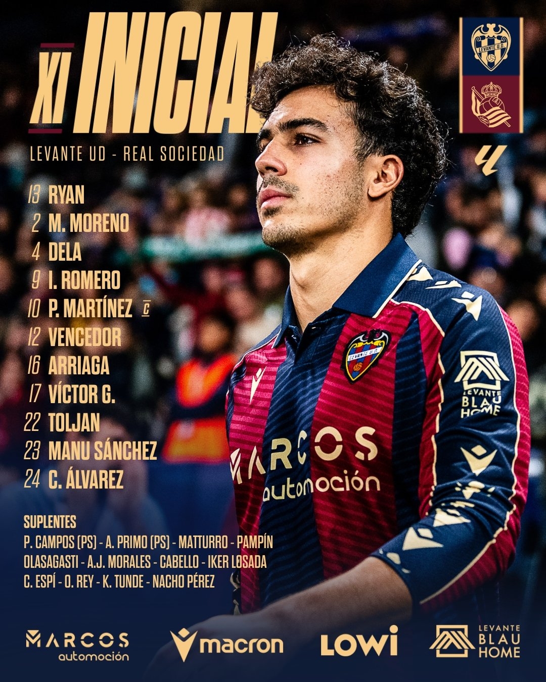 Este es el once del Levante UD para medirse a la Real Sociedad