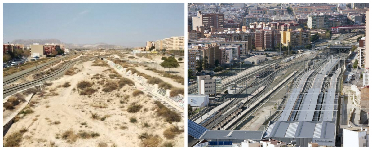 Los terrenos liberados del paso del ferrocarril y la playa de vías que aún discurre en superficie.