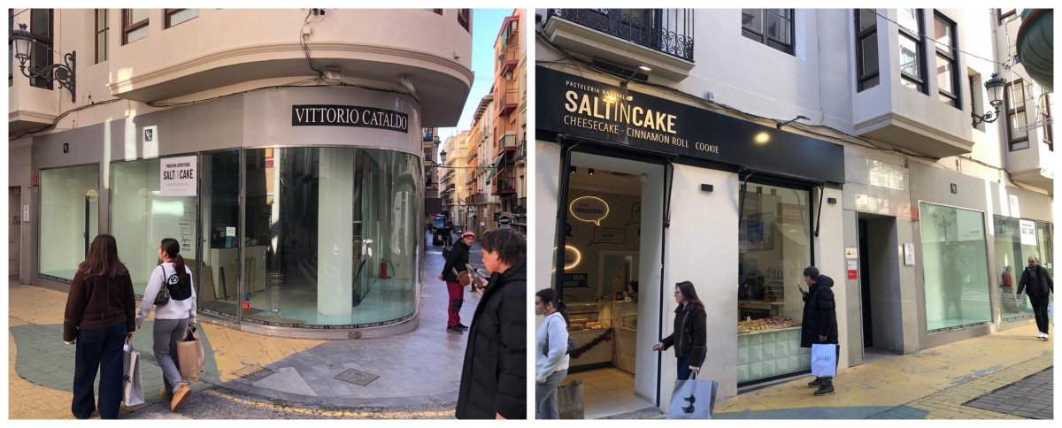 El local sobre el que crecerá la pastelería y su establecimiento actual.