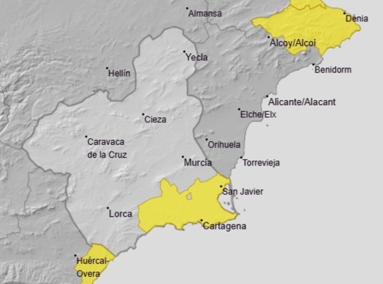 La alerta amarilla continúa en el Campo de Cartagena y Mazarrón este lunes, con lluvias y posibilidad de granizo