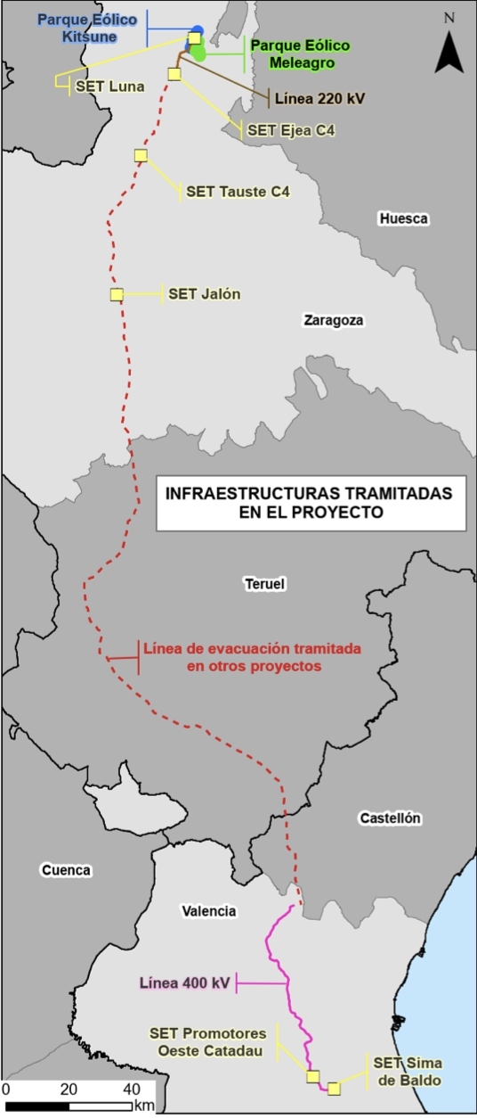 Trazado de la línea de evacuación eléctrica que cruza la provincia de Valencia.