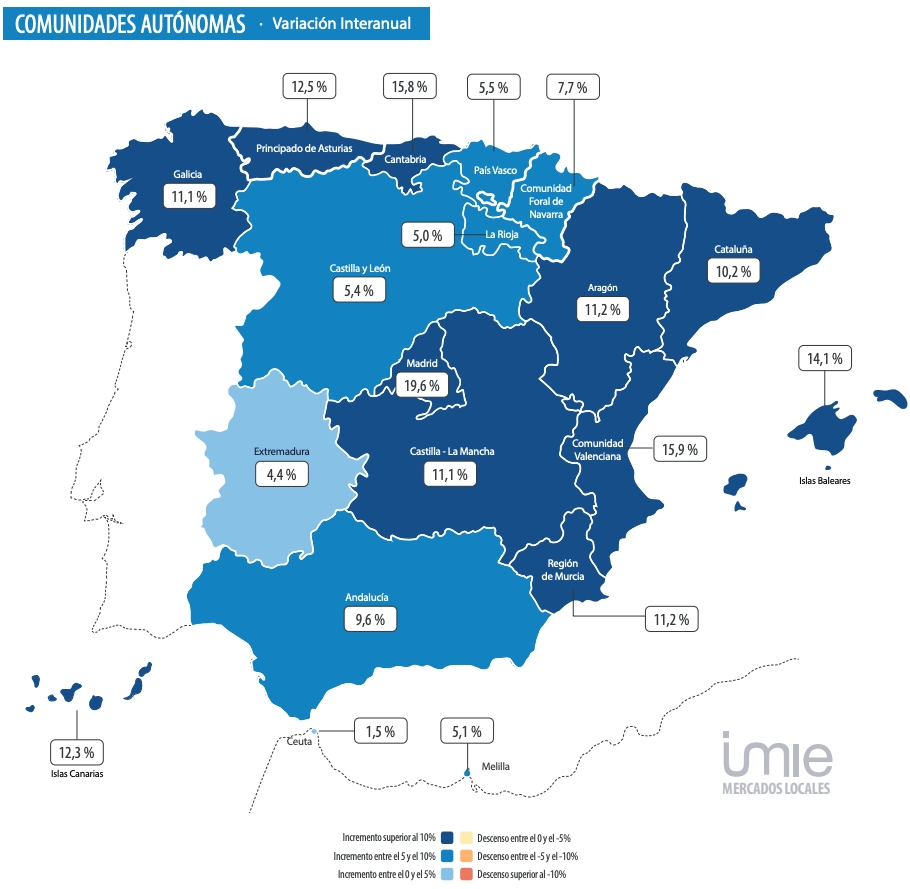 Mapa encarecimiento vivienda 4T 2025 de Tinsa. - Mapa encarecimiento vivienda 4T 2025 de Tinsa.