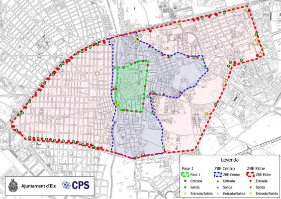 Inicio de la Zona de Bajas Emisiones de Elche con el etiquetado y restricciones: hasta 2030, solo para flota pública