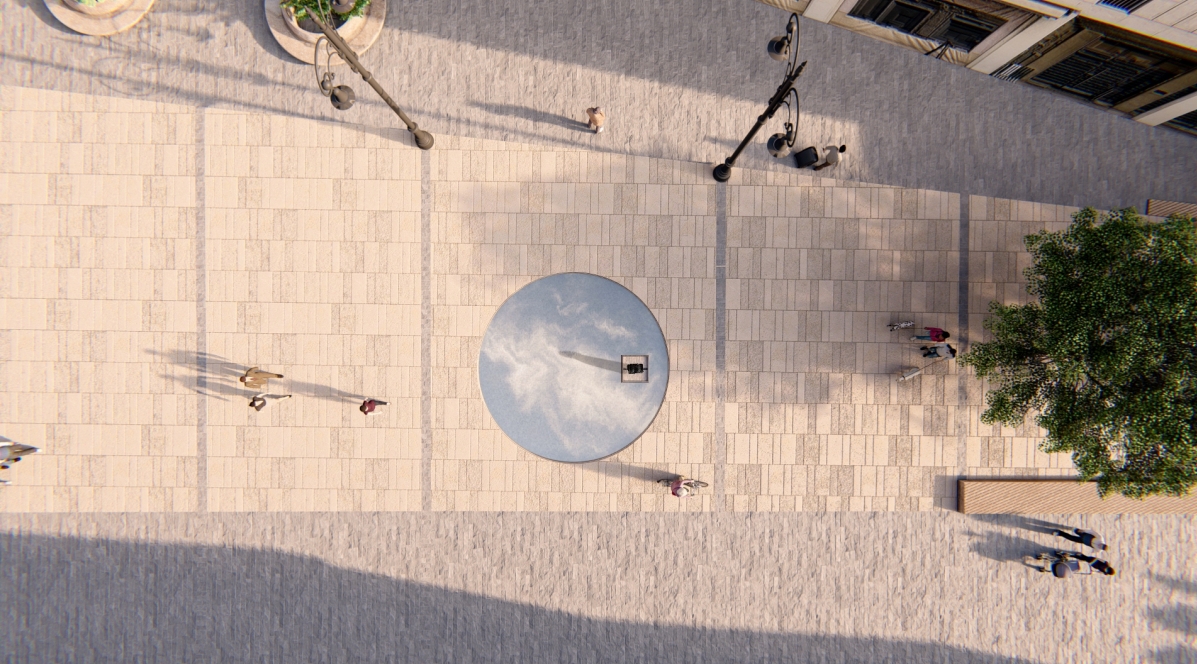 Vista cenital de la fuente ornamental y la Maredéu -