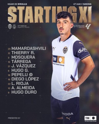 Este el once del Valencia ante el Villarreal CF
