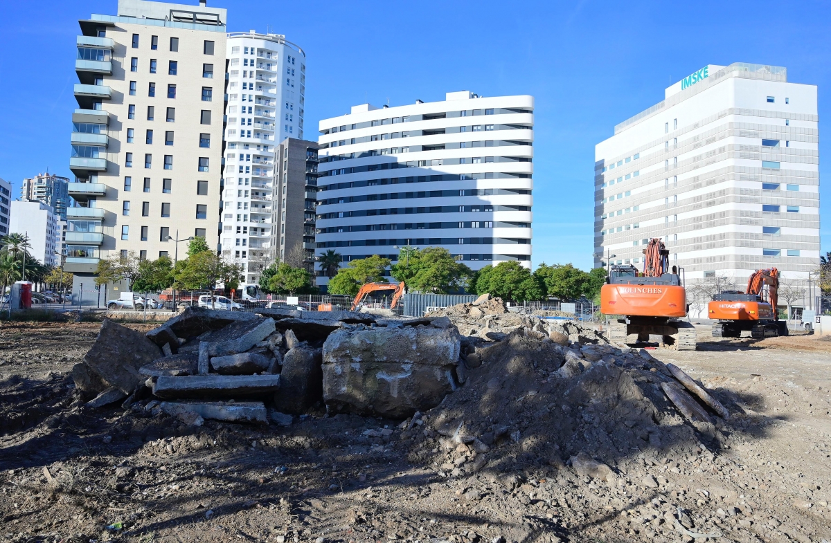 Obras de una promoción de viviendas en la zona.