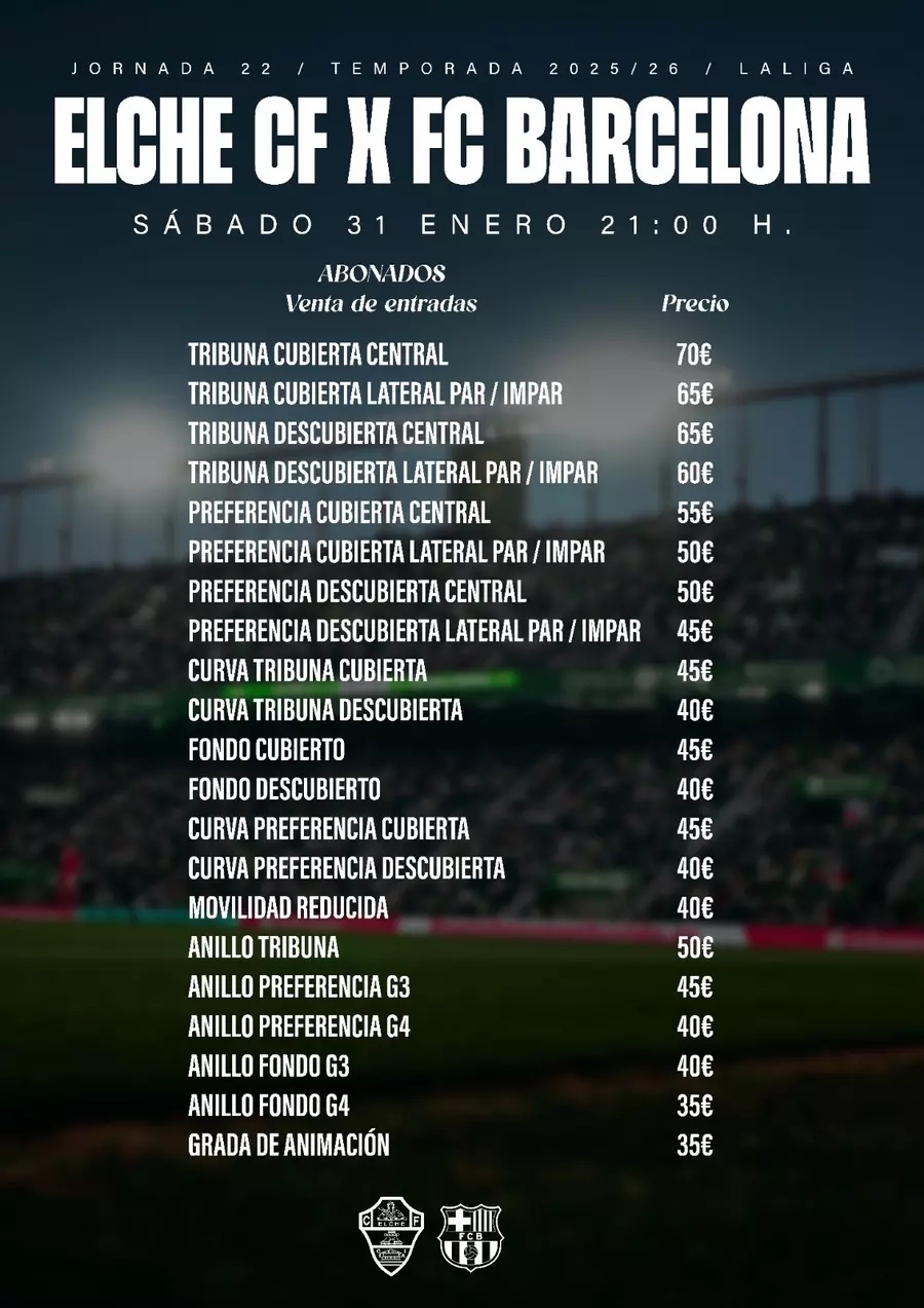 Precio de las entradas para abonados