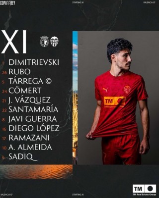 El once del Valencia CF contra el Burgos en los octavos de final de la Copa del Rey