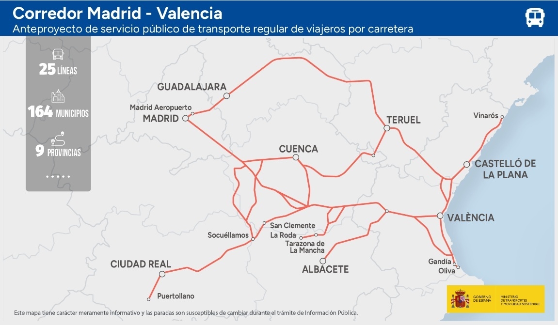 El Gobierno relanza su proyecto de autobús entre Madrid y València tras rechazar las comunidades sus rutas
