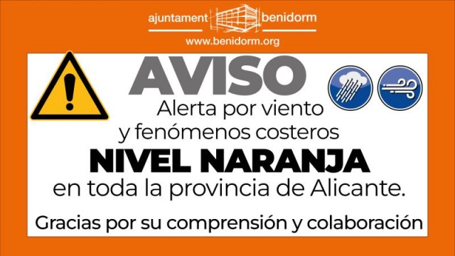 Suspensión de actividades y cierre de instalaciones en la Marina Baixa por alerta naranja