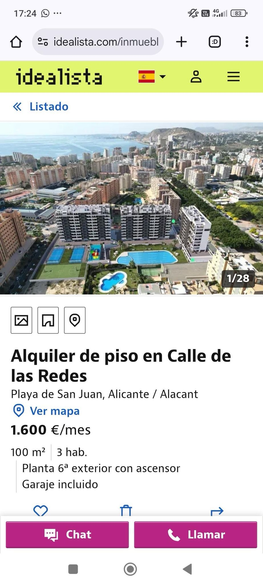 Anuncios sobre el alquiler de pisos del residencial publicados en un portal inmobiliario