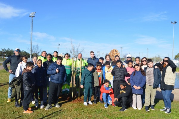 Prop de 600 escolars de Vila-real planten arbres a la ciutat esportiva per a fer créixer el pulmó verd