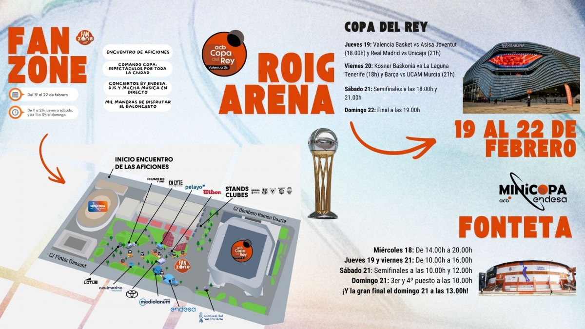 La Copa del Rey de València se vivirá en una Fan Zone sin precedentes: música y baloncesto en la gran fiesta de las aficiones