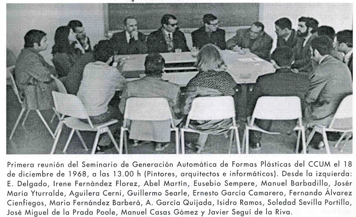 Primera reunión de artistas y técnicos en el Centro de Cálculo en 1968