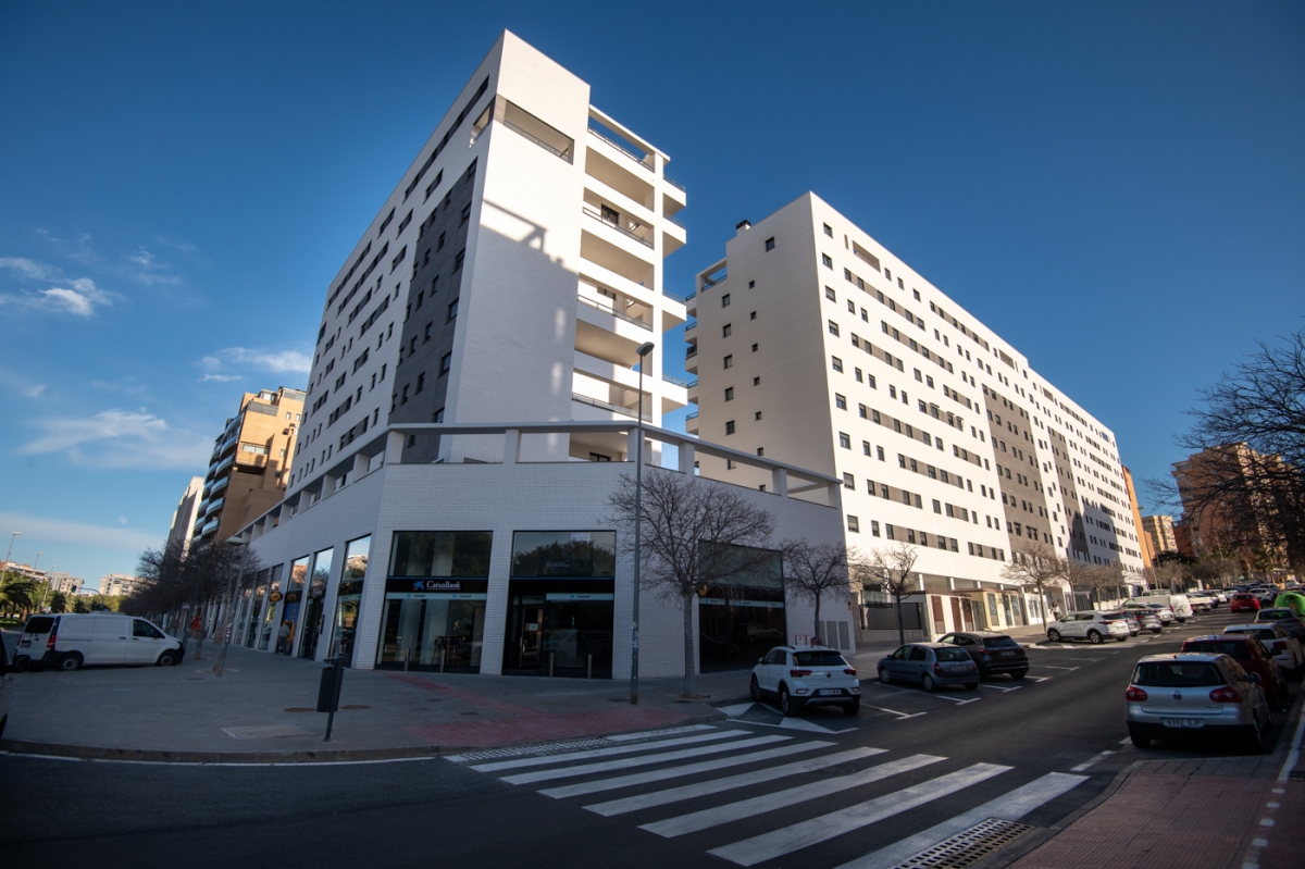 El edificio de VPP de iniciativa privada promovido por Residencial Les Naus en Alicante.