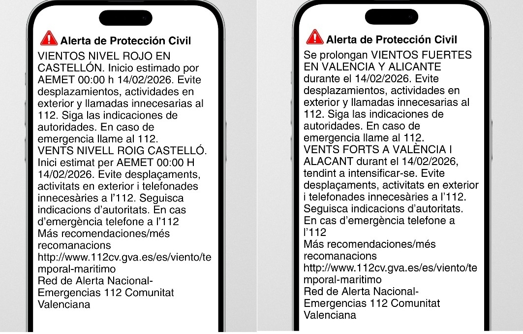 Emergencias envía Es-Alert a toda la Comunitat Valenciana por el temporal de viento con nivel rojo en Castellón