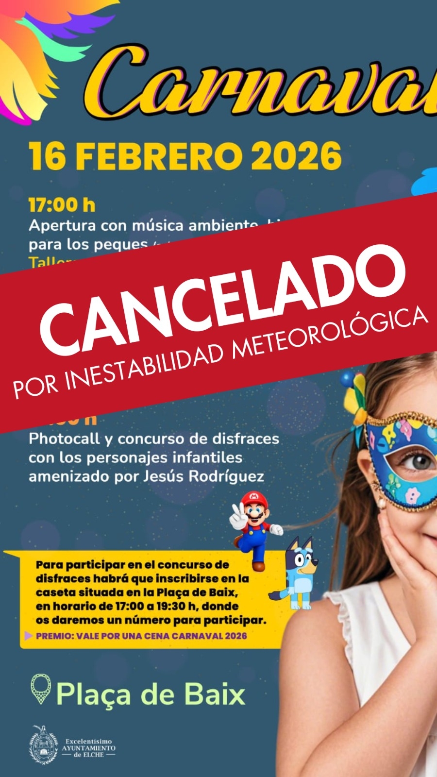 La alerta amarilla por viento deja finalmente sin celebración de Carnaval a Elche