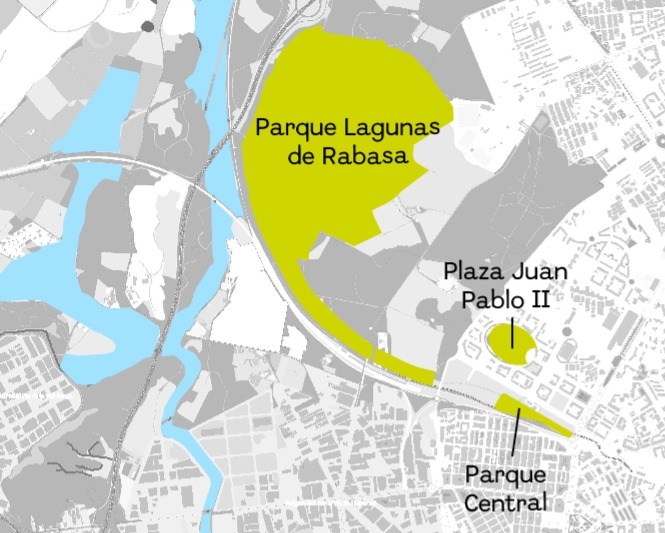 El plano de ubicación del futuro parque previsto en las Lagunas de Rabasa.