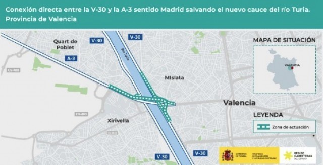 Transportes aprueba el proyecto de trazado de la conexión entre la V-30 y la A-3, salvando el cauce del Turia