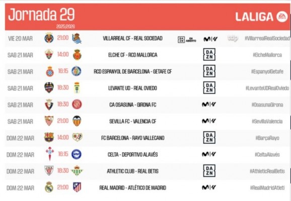 Valencia CF y Levante UD ya conocen el horario para la jornada 29 de LaLiga