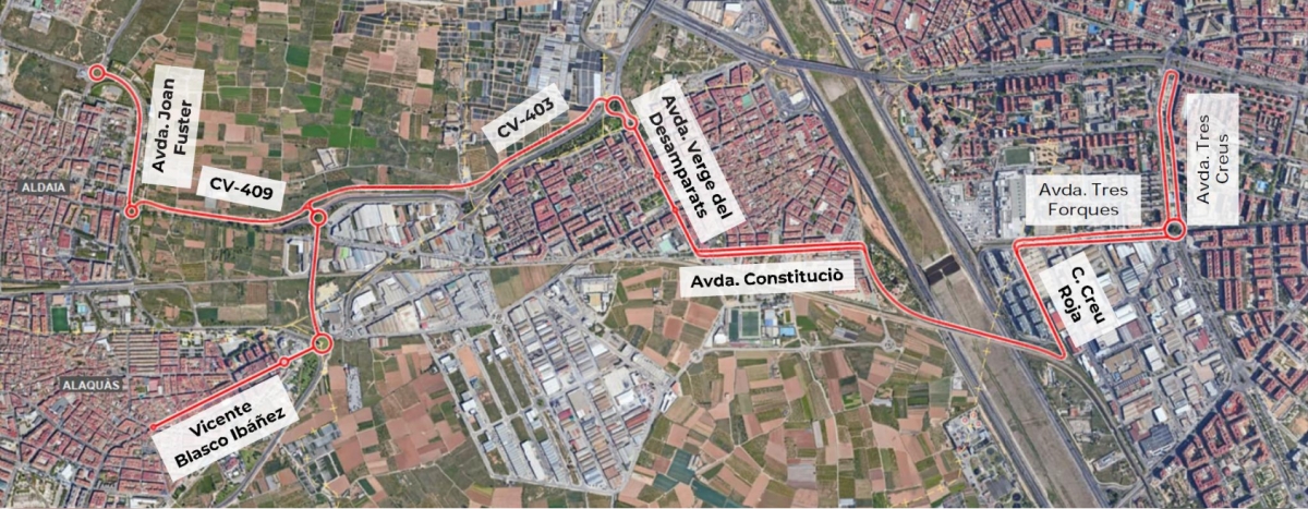 Un nuevo eje de transporte público para unir Xirivella, Aldaia y Alaquàs con València en cinco minutos