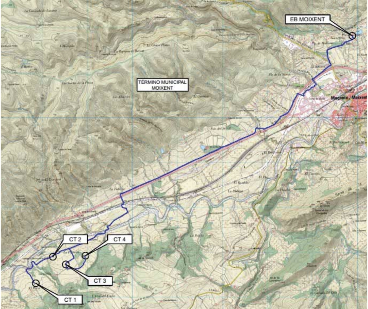Línea de evacuación de la central fotovoltaica de Moixent. - Foto: MITECO Línea de evacuación de la central fotovoltaica de Moixent.