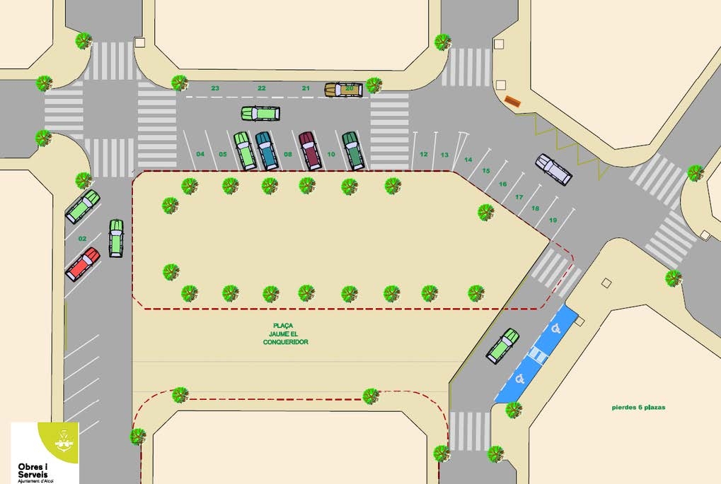 Así será la plaza Jaume el Conqueridor de Alcoy: más verde, con juegos infantiles y menos tráfico
