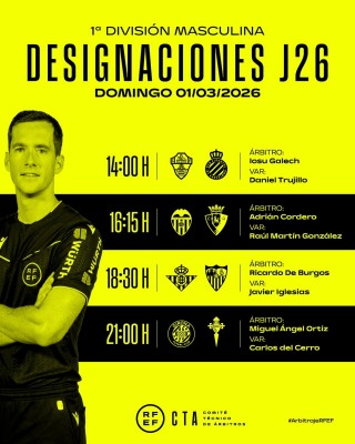 Adrián Cordero pitará al Valencia CF en Mestalla frente al Osasuna 