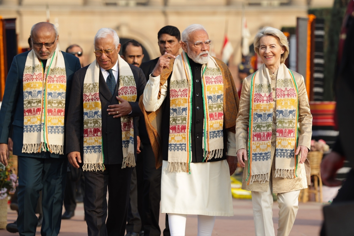 António Costa, Narendra Modi y Ursula von der Leyen.