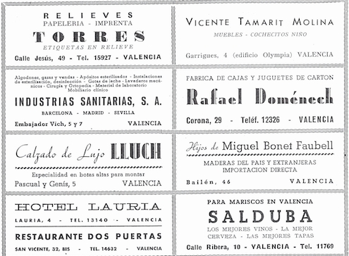 Empresas que financiaban las fallas en 1949.