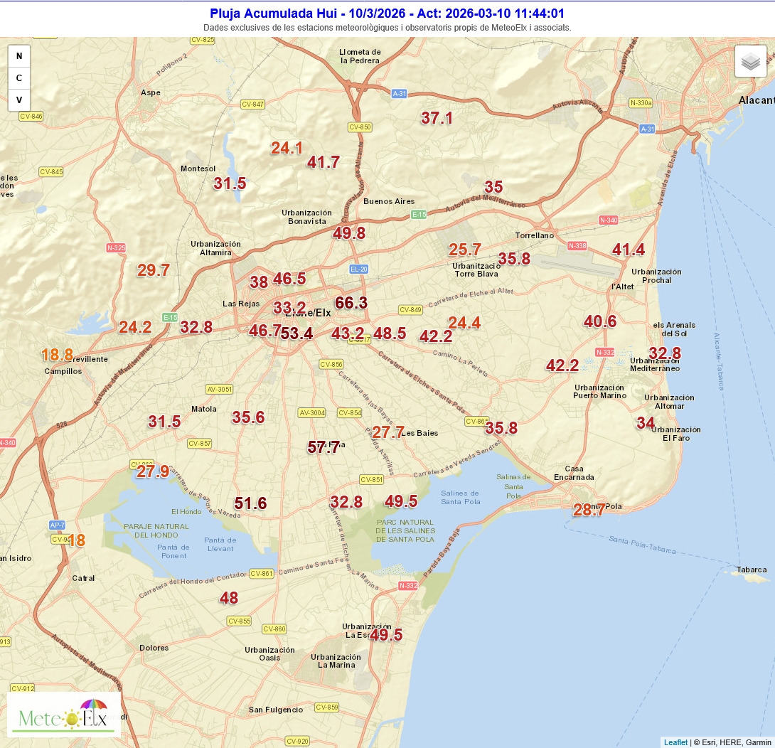 Lluvia acumulada a mitad de mañana -
