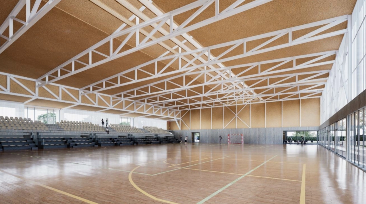 Imagen renderizada de la pista deportiva del nuevo pabellón de Vinaròs