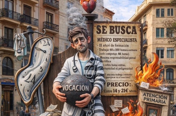 Los médicos valencianos plantan su propia falla para denunciar la precariedad laboral