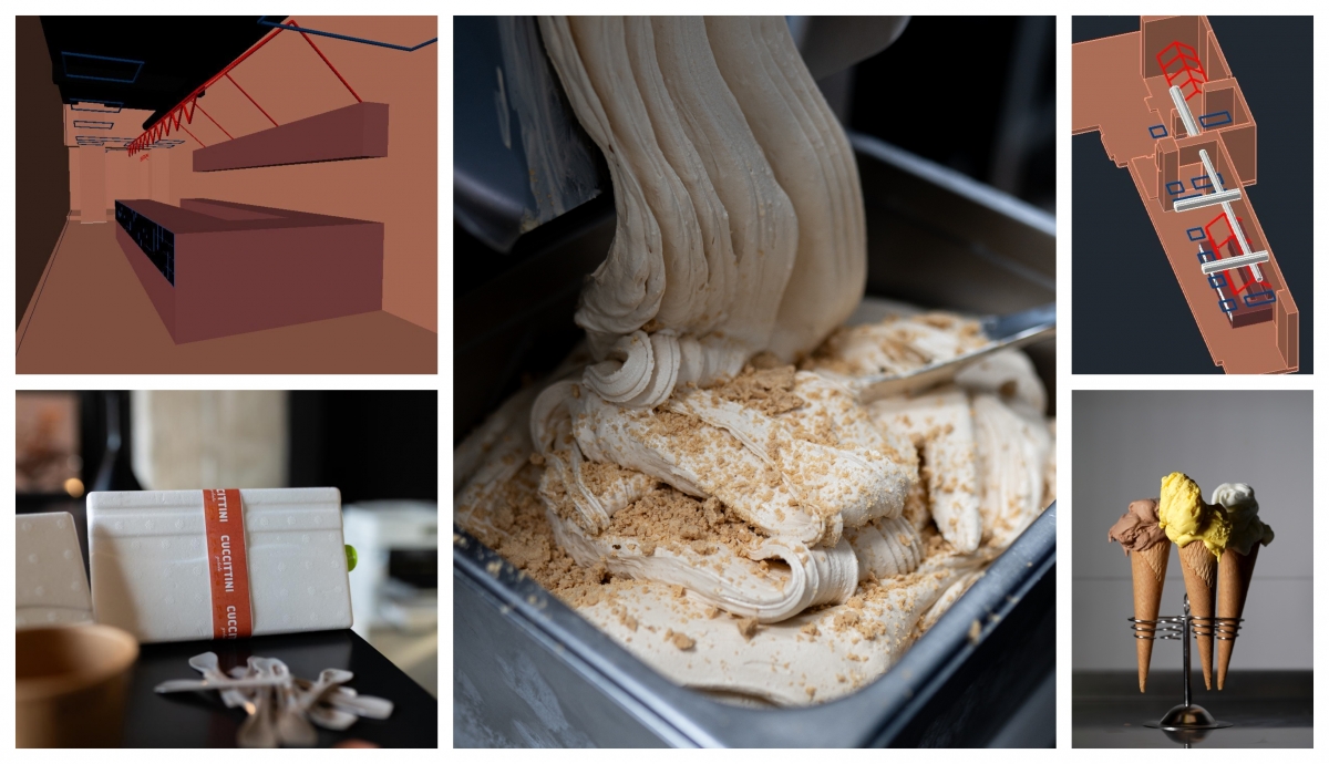 El diseño del local y muestra del helado artesanal.