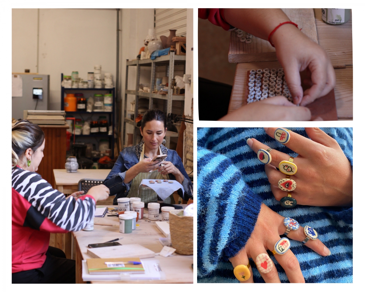 Un taller de La Guapa Estudio treballant peces de joieria ceràmica. - Un taller de La Guapa Estudio treballant peces de joieria ceràmica.