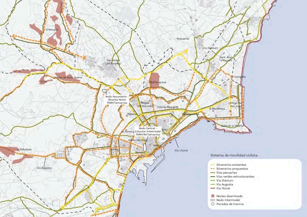 Plano con los itinerarios ciclistas propuestos.
