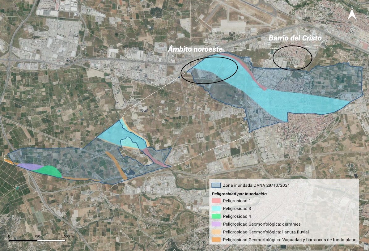 Cartografía que muestra el nivel de peligrosidad por inundación en Aldaia.