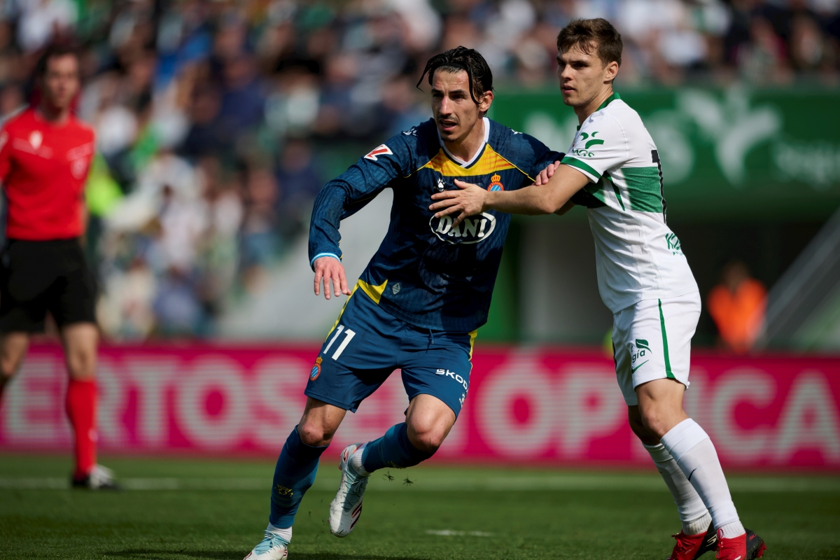 Pere Milla y Aleix Febas en el Elche CF-RCD Espanyol de hace unas semanas