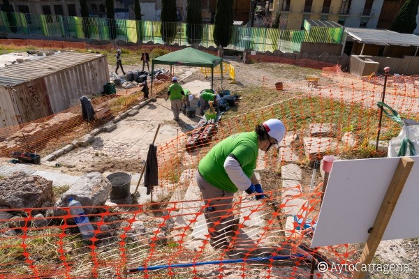 Hasta 40 alumnos-trabajadores de Cartagena repueblan el Barrio del Foro Romano con vegetación autóctona