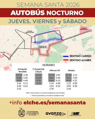 Elche habilita un refuerzo de autobús nocturno la noche de Jueves Santo