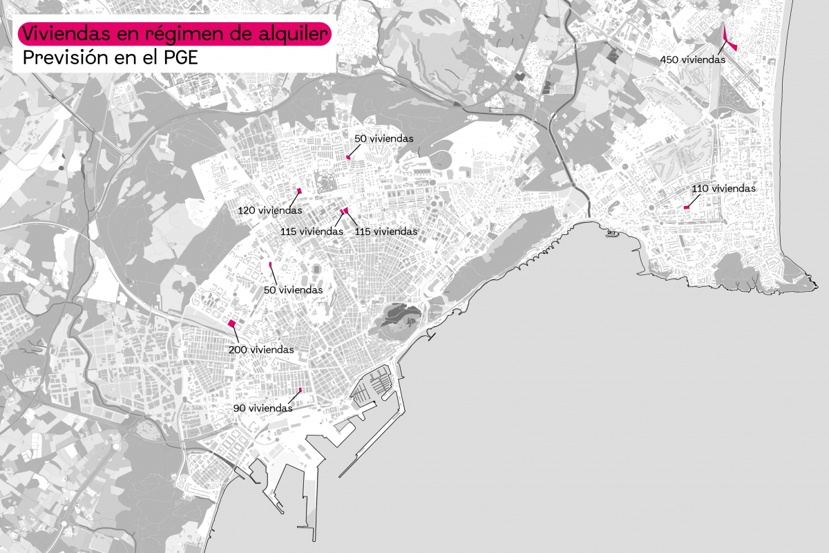 El PGE de Alicante reserva 9 solares dotacionales para construir 1.300 pisos de alquiler social